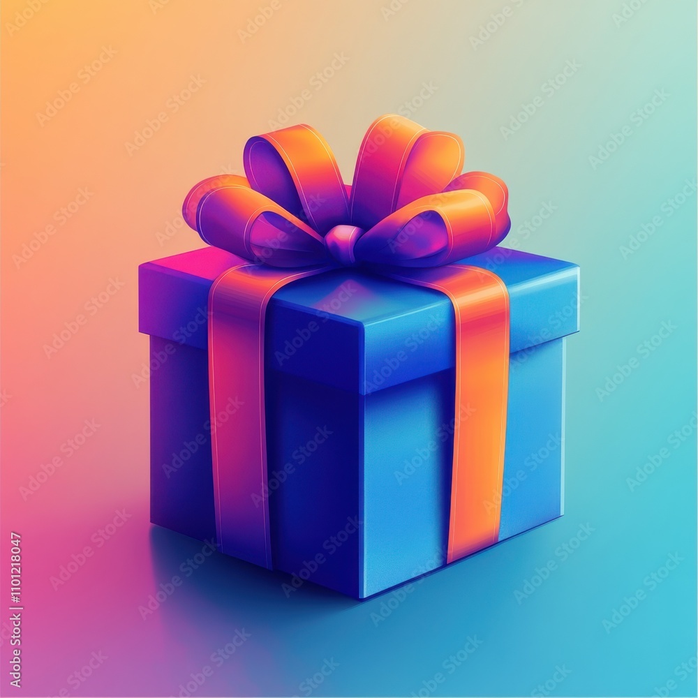 Obraz premium A vibrant blue gift box with an orange ribbon and bow, reflecting a cheerful and festive atmosphere.