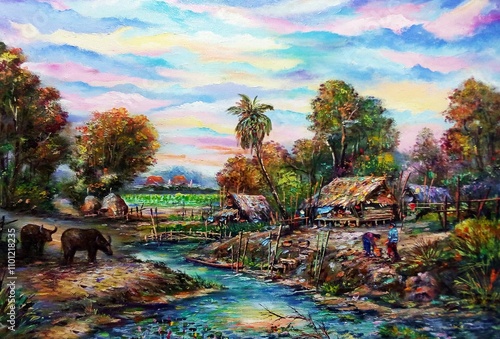oil painting Thailand Countryside Mountain northeast	