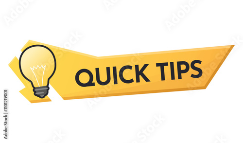 Quick tips icon or symbol with black and yellow color. Lightbulb element suitable for web. Vector illustration for helpful advice, tricks, solution or suggestion concept