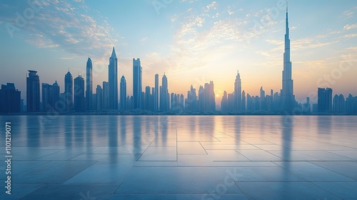 empty square floor and city skyline with building background duba photo