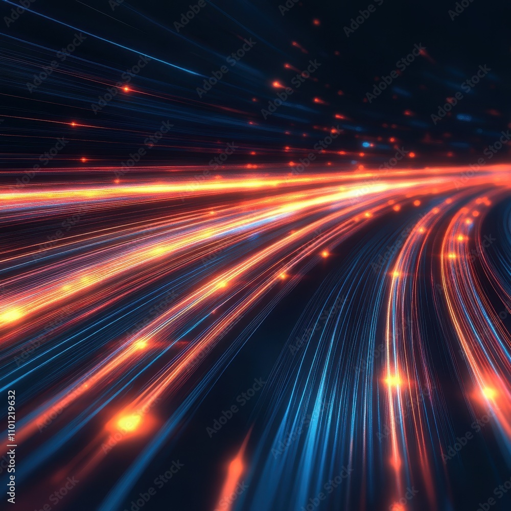 Obraz premium Abstract colorful light trails in blue and orange hues creating a dynamic sense of motion.
