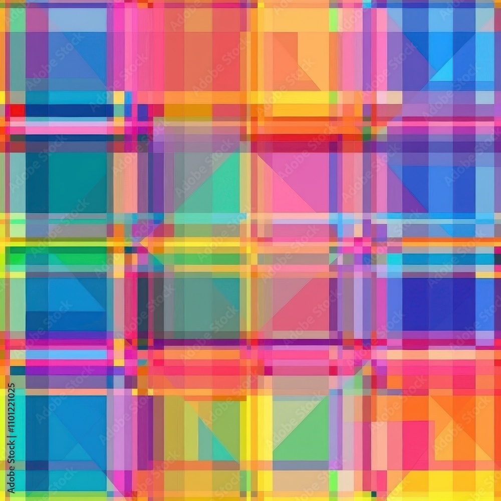 Obraz premium A vibrant abstract pattern featuring colorful squares and rectangles layered in a mosaic style.