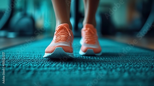 fitness machine at home woman biking on indoor cycling stationary bike exercise indoors for cardio workout closeup of shoes on bicycl photo