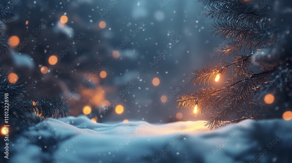 Fototapeta premium A snowy forest with a pine cone on the ground