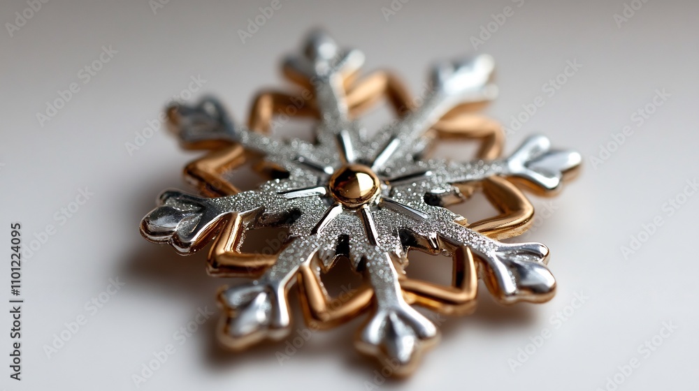 Close-up of elegant silver and gold snowflake ornament. Close-up of elegant silver and gold snowflake ornament.