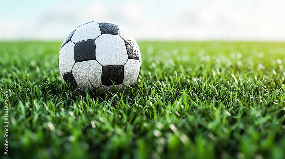 Fototapeta premium football soccer ball and field verdant grass precise white background illustratio