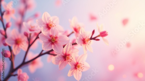 Blossom branches with pink flowers and copy space.