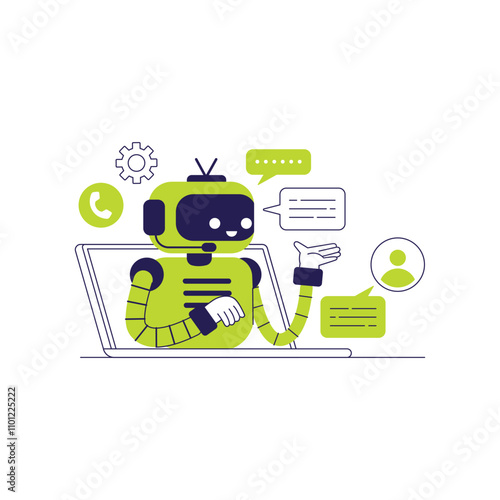 Customer Service with AI-Powered Chatbot. Artificial intelligence virtual assistant messaging
