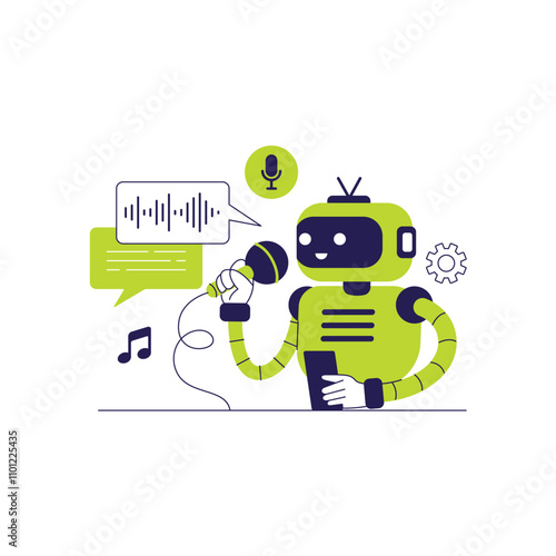 AI-driven audio content creation. Artificial intelligence robot generating voice. AI-generated voice content concept illustration