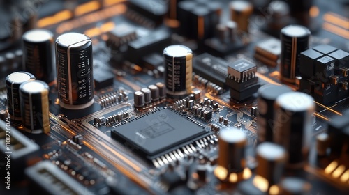 Power capacitors installed in radio circuits PCB, designed to filter and smooth electrical noise background wallpaper AI generated image