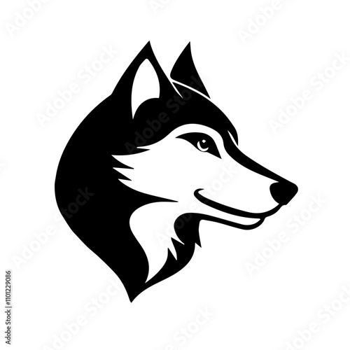 Black and white husky dog head profile