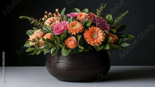 Wallpaper Mural vibrant floral arrangement in dark vase, showcasing colorful blooms Torontodigital.ca