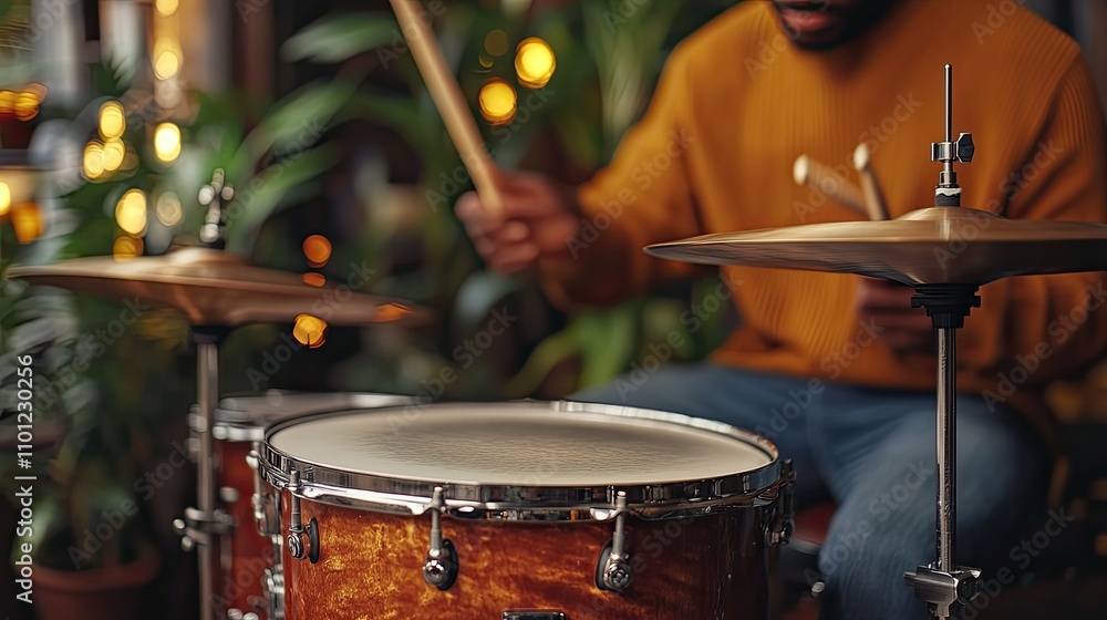 Obraz premium hands playing drum cymbals drums live performance rock jazz blues live event studio drumstick percussion rhythm