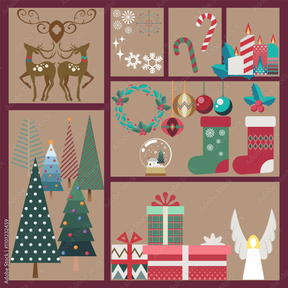 Obraz premium Flat Design and Minimalism Christmas symbols