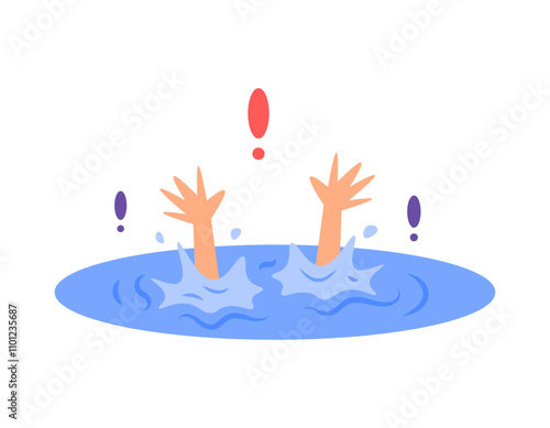 illustration of a person who needs help because he is drowning. drowning and asking for help. illustration of hands trying to get out of the water. disaster and problems. flat style character design