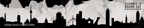 Canada Boxing Day in December banner with skylines, panoramas. Flat vector celebration in Nova Scotia, Ontario, Alberta, New Brunswick graphic, layout for footer, panel, header