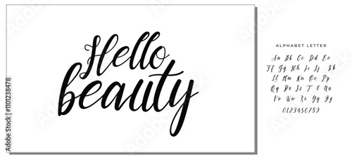 Modern calligraphy inspirational quote - hello beauty. Modern calligraphy brush lettering. Vector card or poster design with unique typography.
