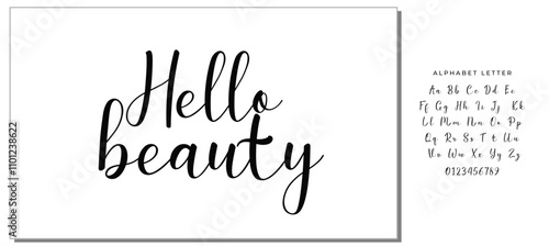 Modern calligraphy inspirational quote - hello beauty. Modern calligraphy brush lettering. Vector card or poster design with unique typography.