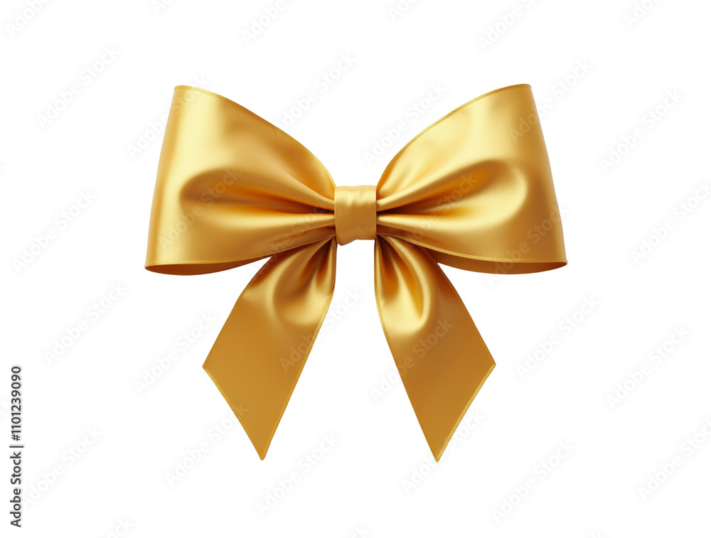 Gold satin ribbon bow on transparent background. Close-up cut out decoration for gift wrapping or holiday design Gold satin ribbon bow on transparent background. Close-up cut out decoration for gift wrapping or holiday design