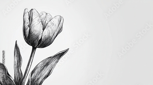 detailed sketch of tulip flower with elegant lines and shading, showcasing its natural beauty and delicate petals. This artwork captures essence of floral design