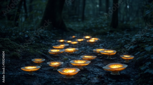 mashrooms with light in the forest photo