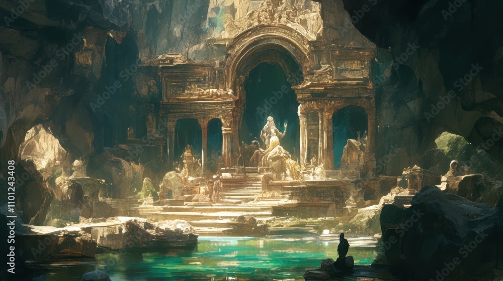 A natural rock formation in the grotto created a perfect stage for the ethereal chorus of nymphs who dwelled there. A natural rock formation in the grotto created a perfect stage for the ethereal chorus of nymphs who dwelled there.