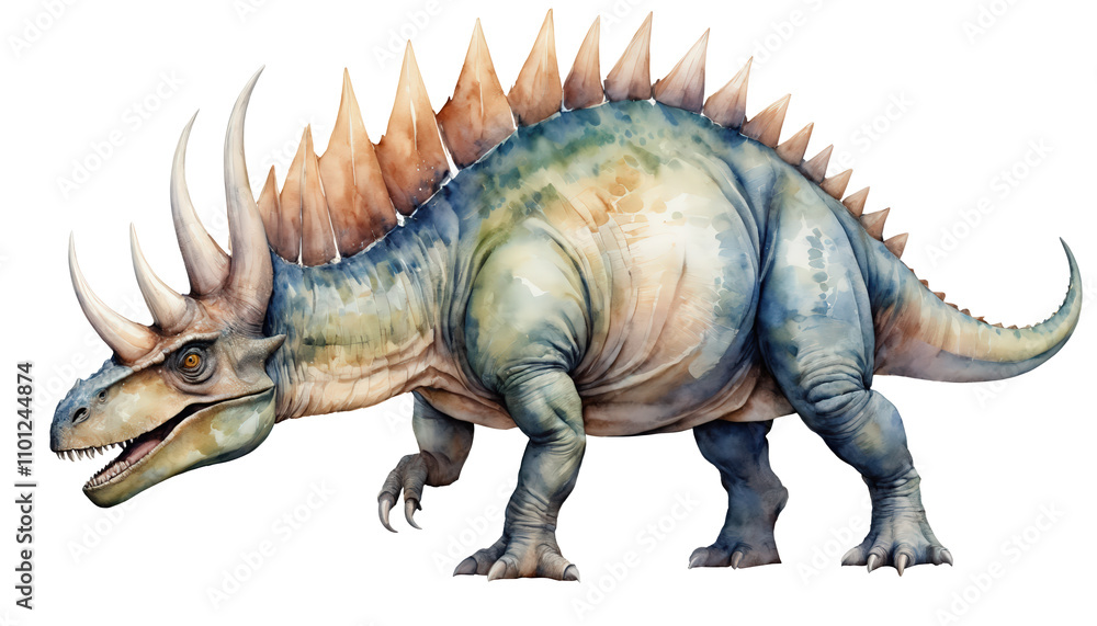 Fototapeta premium Watercolor painting of a dinosaur from the Cretaceous era isolated on white background.