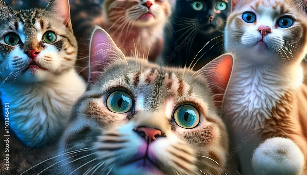 Fototapeta premium Very cute cats, happy moods and sparkling eyes