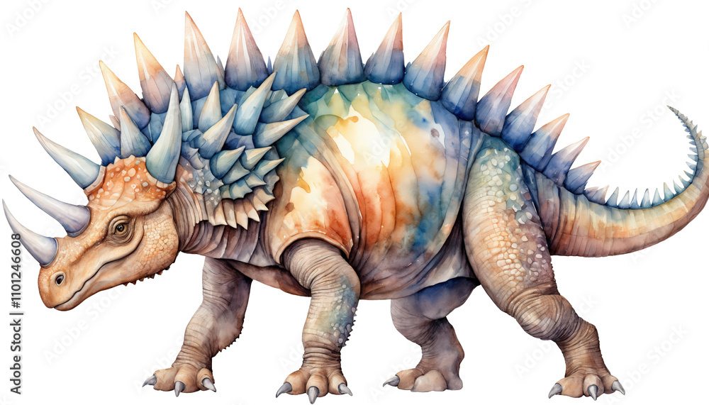 Fototapeta premium Watercolor painting of a dinosaur from the Cretaceous era isolated on transparent background.