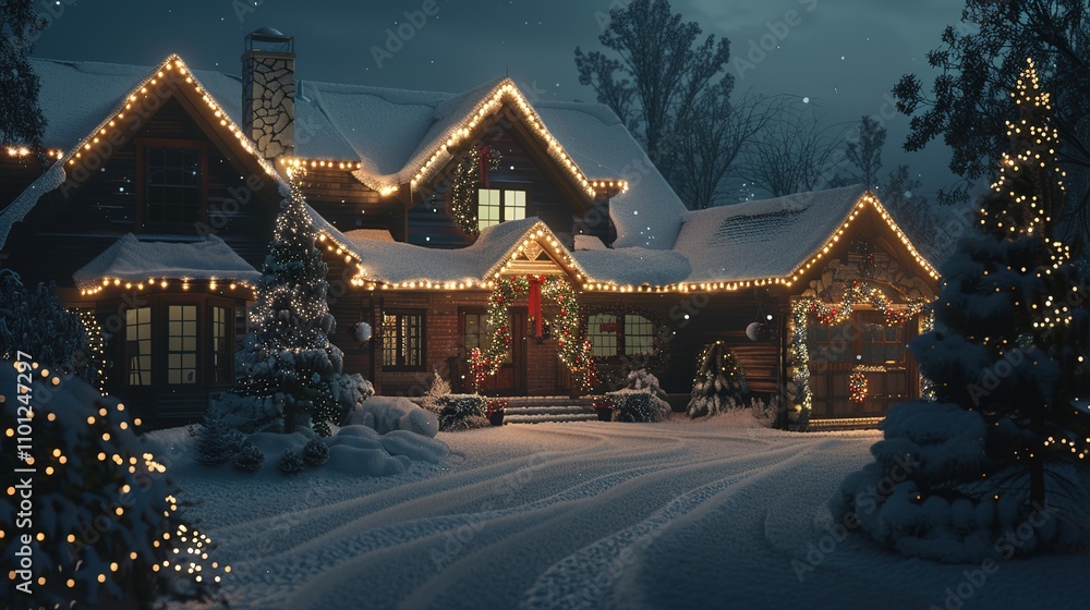 _Illustration_of_house_with_holiday_lights _Illustration_of_house_with_holiday_lights