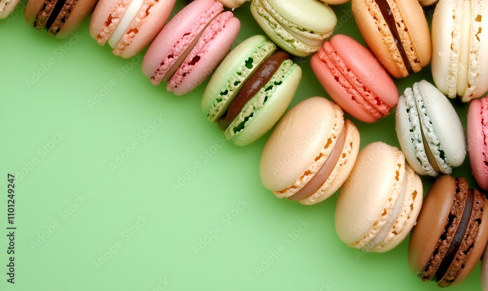 Fototapeta premium Macarons of various delicious colors and flavors. Generative AI 