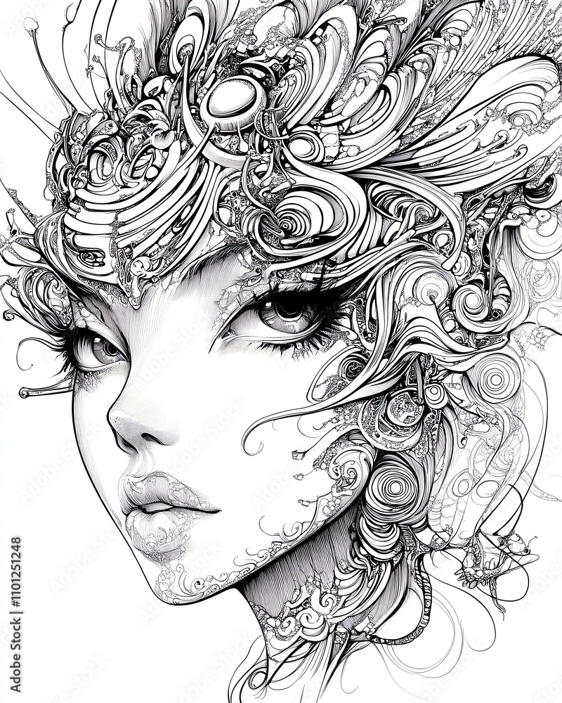 Surreal Female Portrait with Ornate Line Art
Surreal Female Portrait with Ornate Line Art