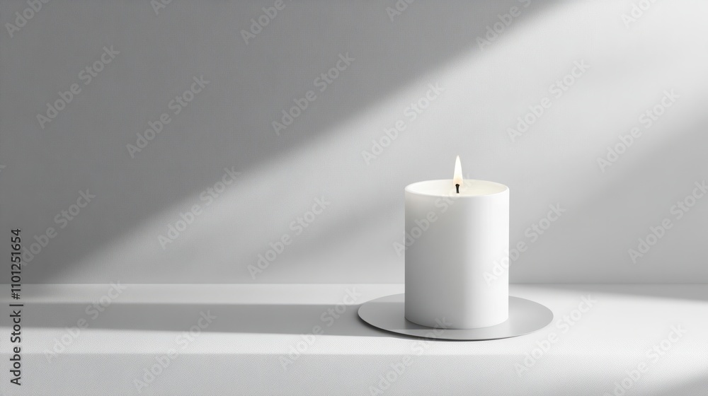 white burning candle against wall with window shadow white burning candle against wall with window shadow