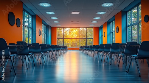 modern university classroom empty of both students and facult photo