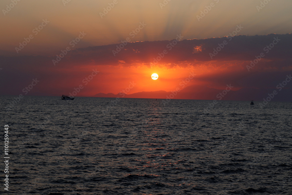 Fototapeta premium Sunset over the sea. Antalya Turkey