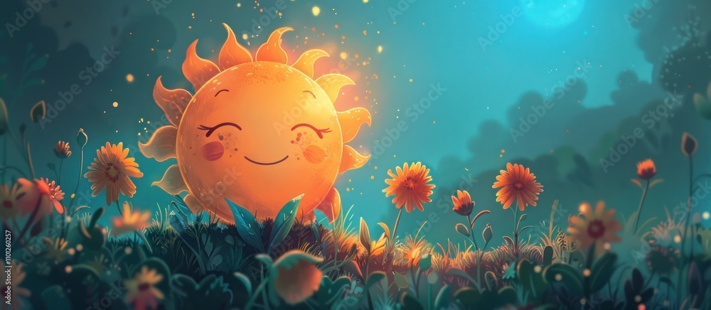 Radiant smiling sun beaming over a lush vibrant field of blooming daisies in a tranquil whimsical landscape The scene exudes a sense of joy optimism and pure delight Radiant smiling sun beaming over a lush vibrant field of blooming daisies in a tranquil whimsical landscape The scene exudes a sense of joy optimism and pure delight