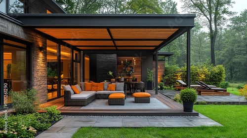 patio covered by a pergola modern terrace roofin photo