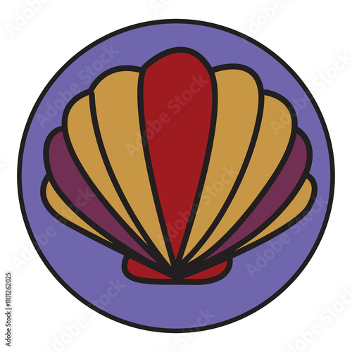 A drawing sketch logo of a colorful shell photo