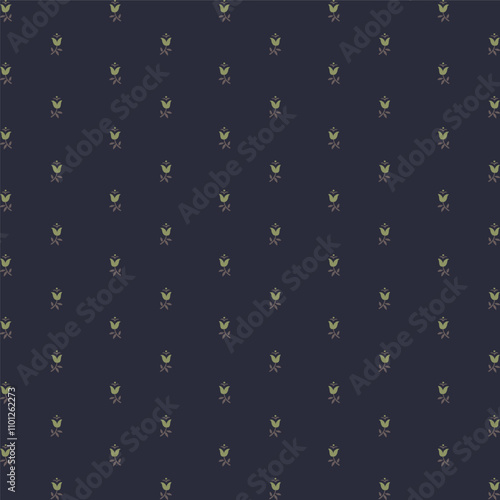 Floral scales pattern classic dark background tiny green flowers motif for modern fabric