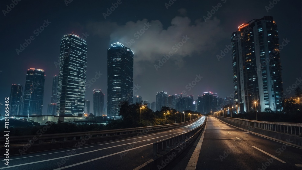 Fototapeta premium Asphalt road and bridge with ningbo city skyline
