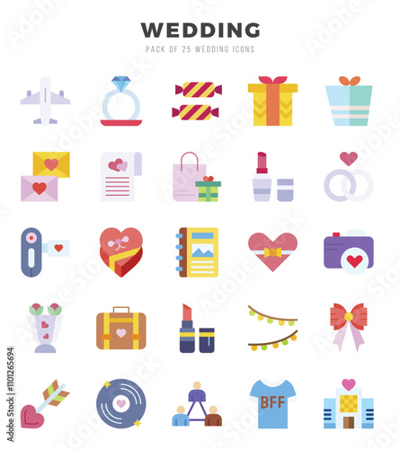 Vector icons set of Wedding. Flat style Icons.