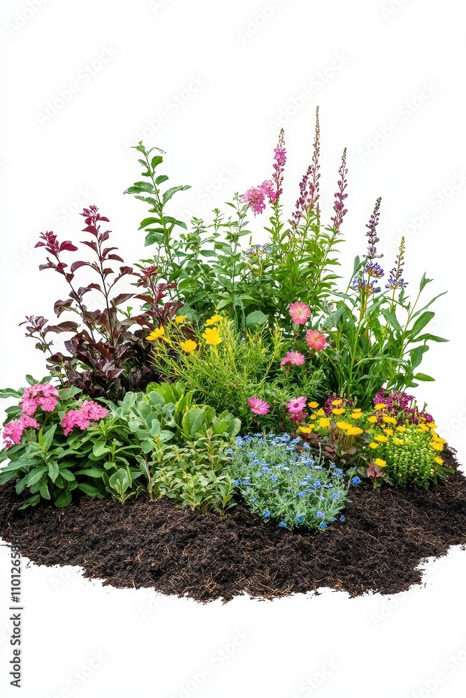 Naklejka premium Colorful flowering plants in rich soil.