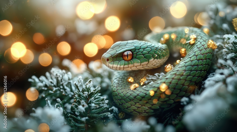 Fototapeta premium Green snake as a symbol of the new year 