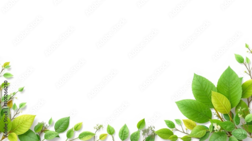 Green leaf border 3d illustration with white empty space for text or graphics design, fresh, organic Green leaf border 3d illustration with white empty space for text or graphics design, fresh, organic