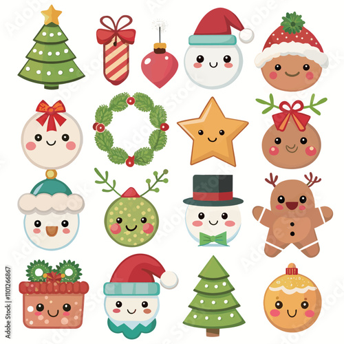 Flat Christmas icon element collection Illustration, Vector Set 