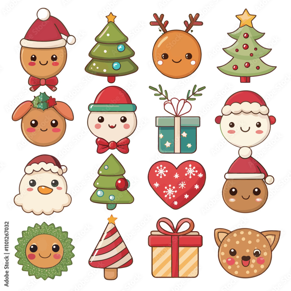 Fototapeta premium Flat Christmas icon element collection Illustration, Vector Set 