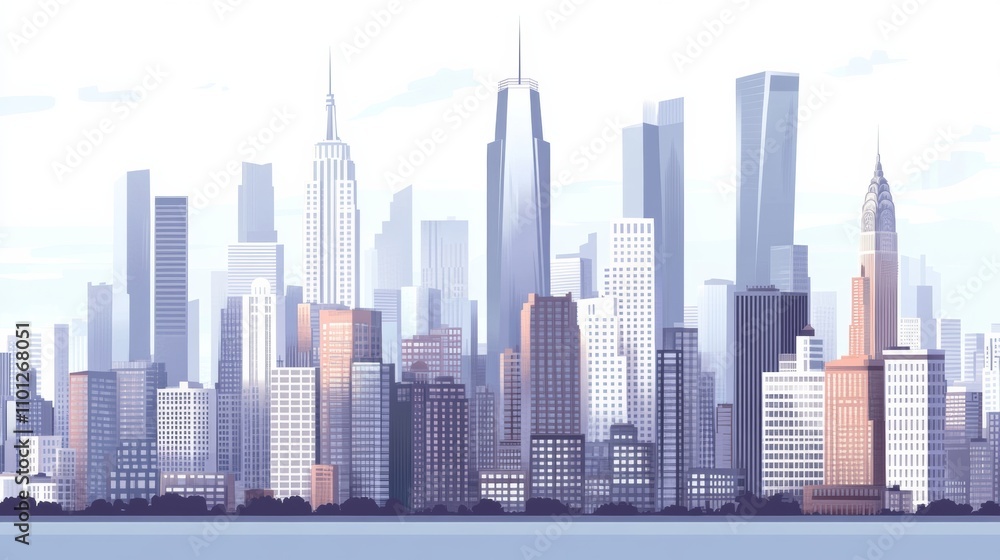 Obraz premium Vector Illustration of City Skyline with Flat Design and Grayscale Palette