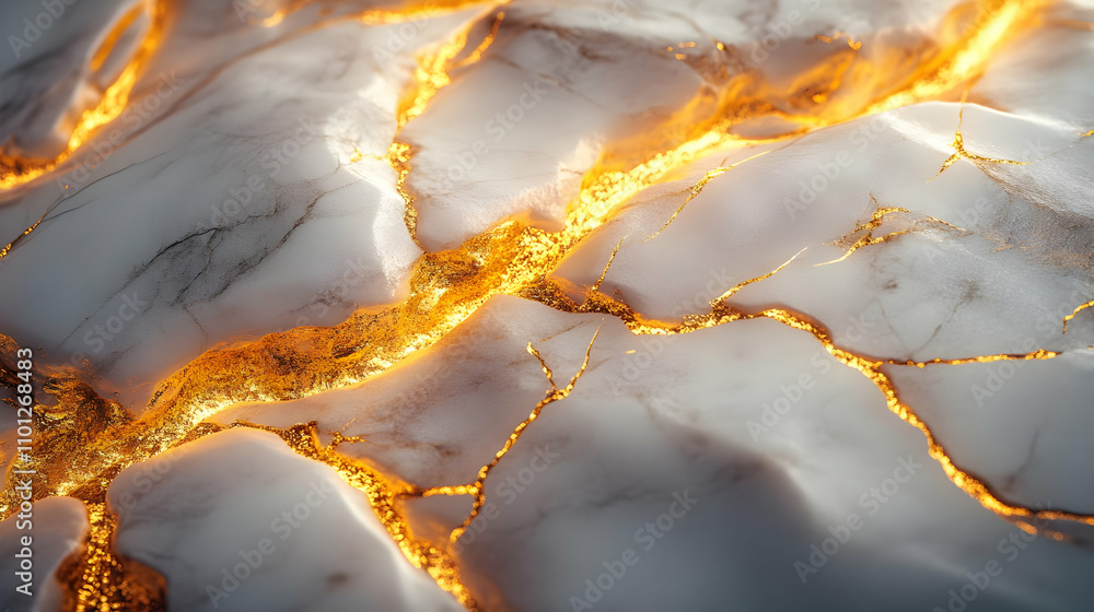 Glowing Gold Veins in White Marble 3D Render Glowing Gold Veins in White Marble 3D Render