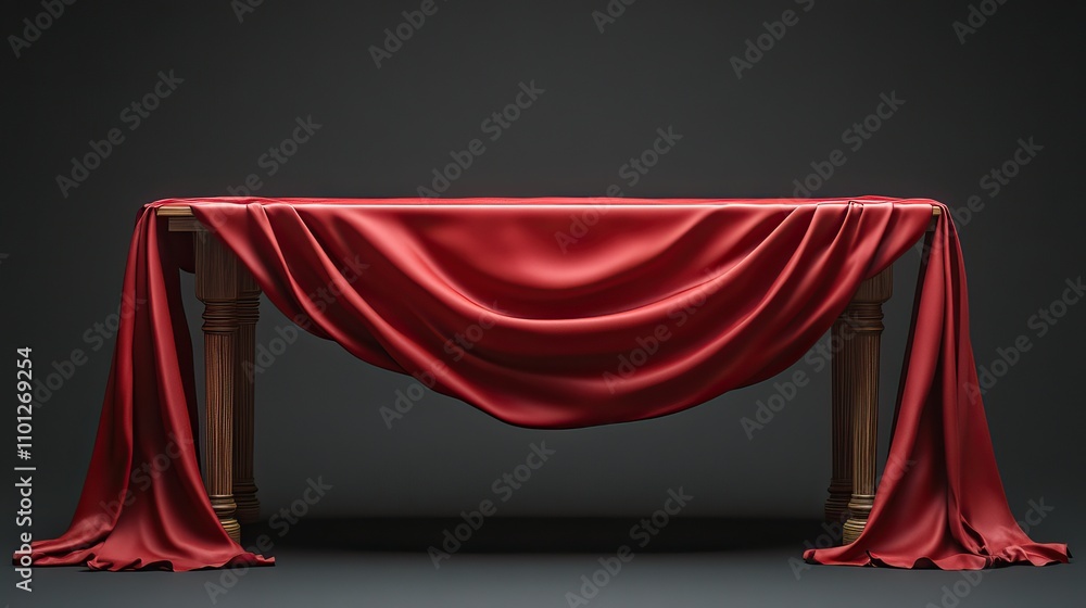 Fototapeta premium red tablecloth over the empty table rendering