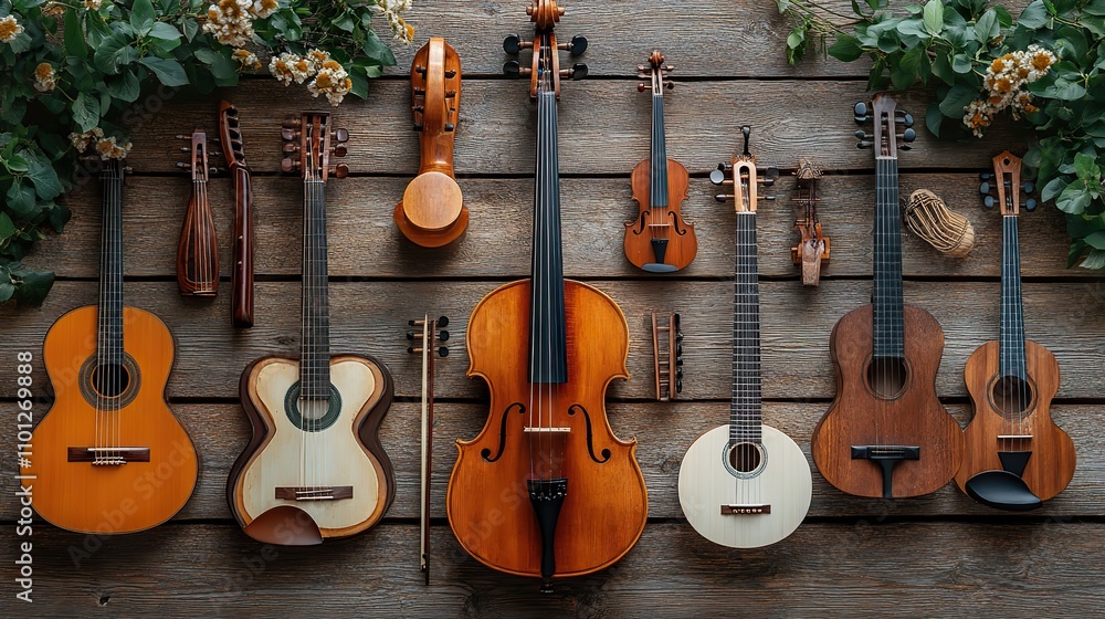 Fototapeta premium returning to the music school various musical instruments